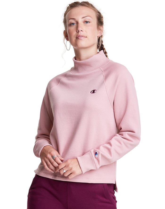 Sudadera Champion Mujer - Powerblend Fleece Mock Neck Embroidered Logo ( Beige ) 9671820-QY